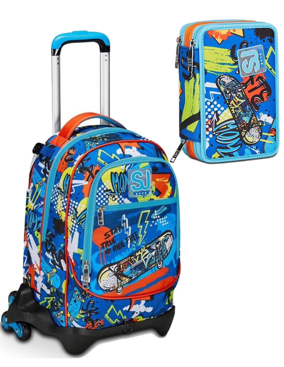 School Pack Zaino Trolley Jack 3WD+ Sj Gang Trickyled Più Astuccio Completo 3 Zip
