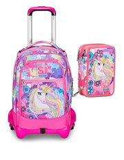 Seven School Pack Zaino Trolley Jack-3WD SJ Gang Unibraid Più Astuccio Completo 3 Zip