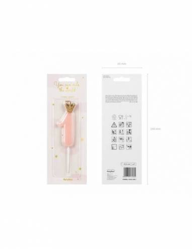 Candelina Di Compleanno In Cera Numero 1 Con Corona Rosa