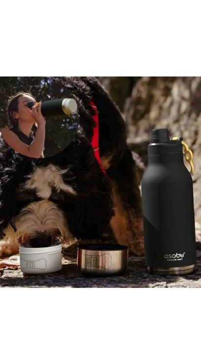 Borraccia Termica Nera In Acciaio Con Ciotola Cane 950ml