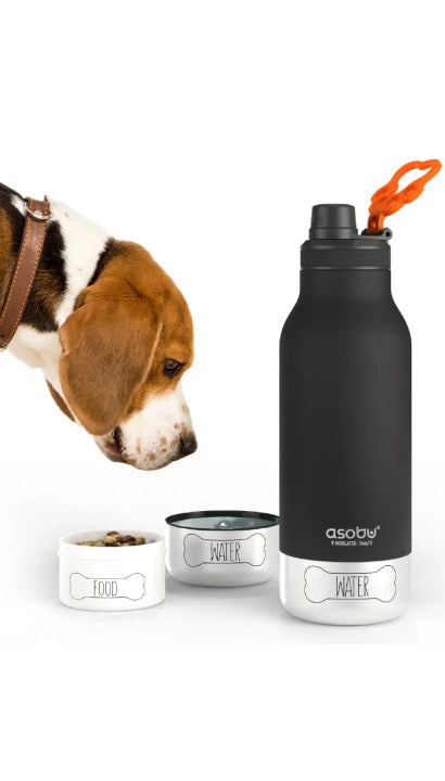 Borraccia Termica Nera In Acciaio Con Ciotola Cane 950ml