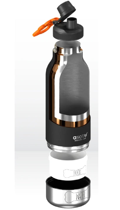 Borraccia Termica Nera In Acciaio Con Ciotola Cane 950ml