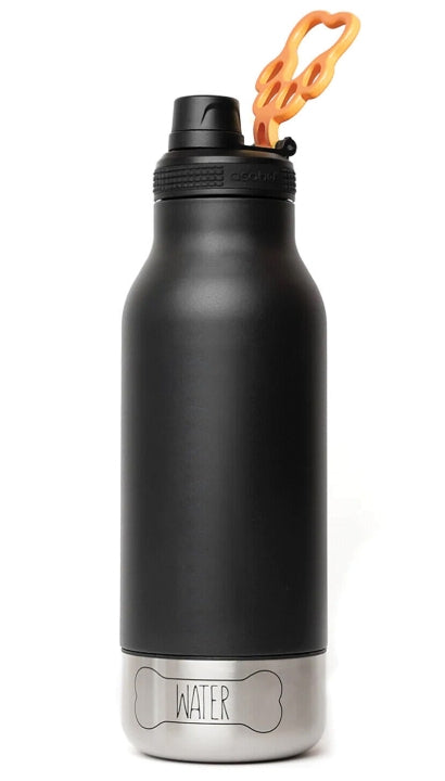 Borraccia Termica Nera In Acciaio Con Ciotola Cane 950ml