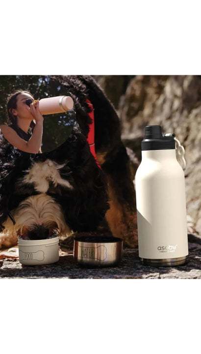 Borraccia Termica Bianca In Acciaio Con Ciotola Cane 950ml