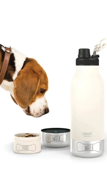 Borraccia Termica Bianca In Acciaio Con Ciotola Cane 950ml