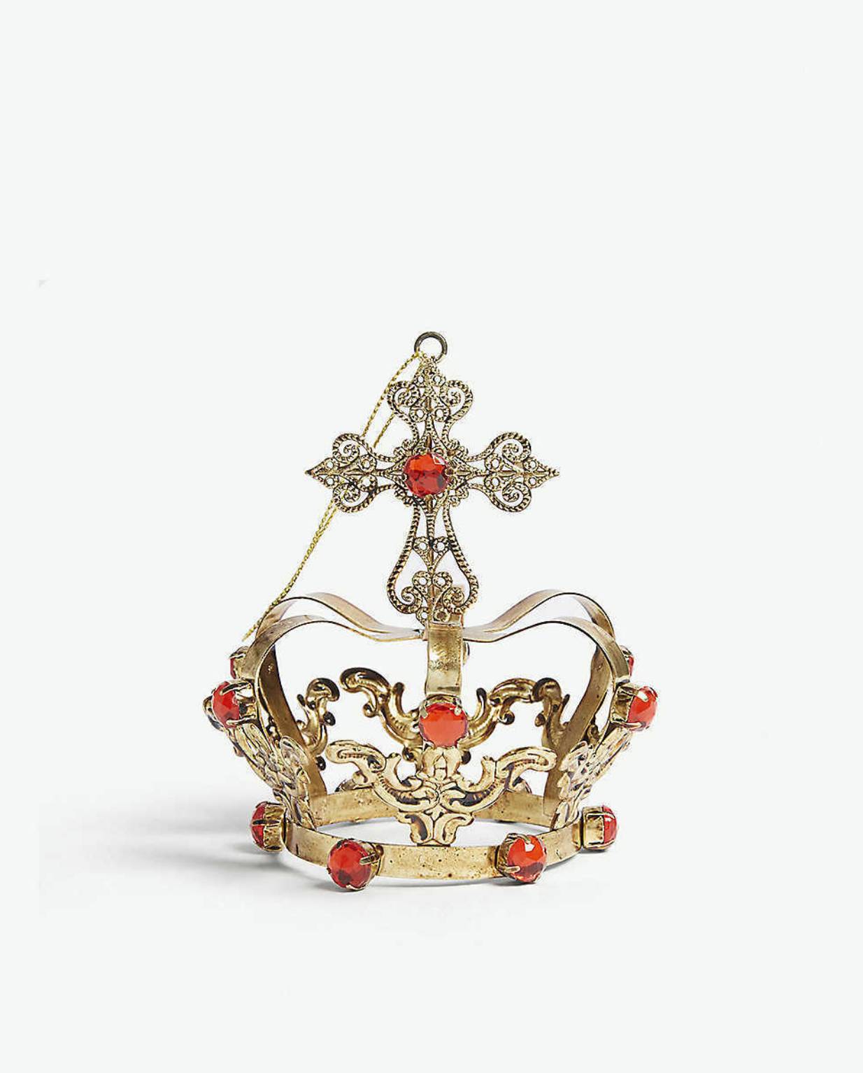 Addobbo Albero Di Natale Corona Rossa E Oro Con Gemme Incastonate