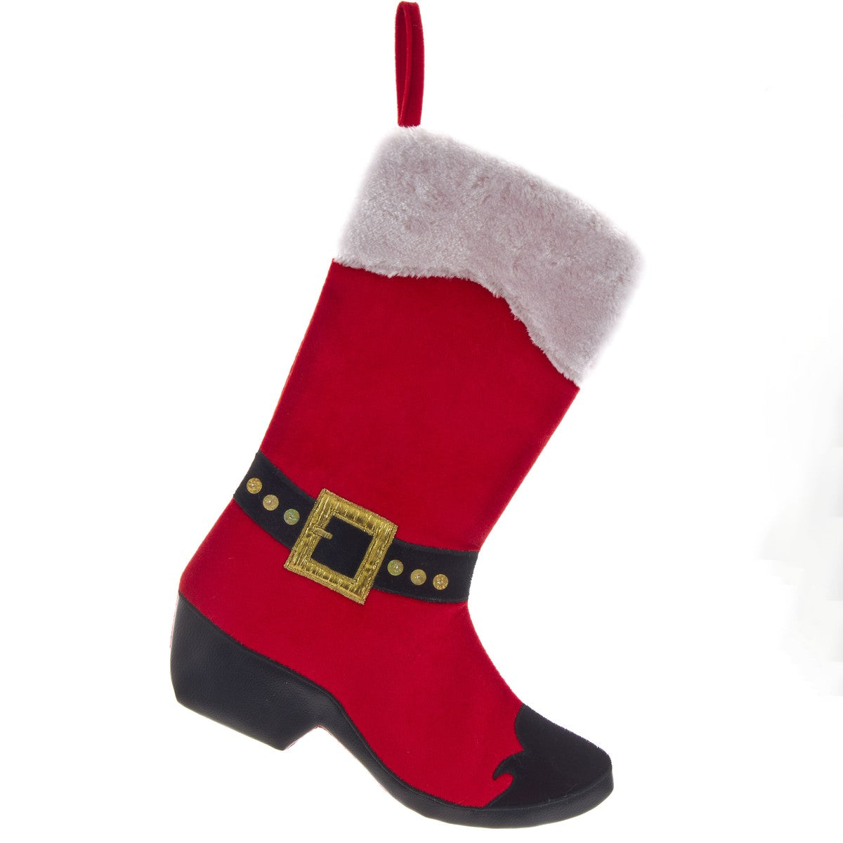 Calza Befana Epifania Stivale Di Babbo Natale Velluto Rossa Nera E Bianca 46cm