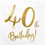Tovaglioli Party 40 Anni Bianco E Oro 33x33cm 20pz