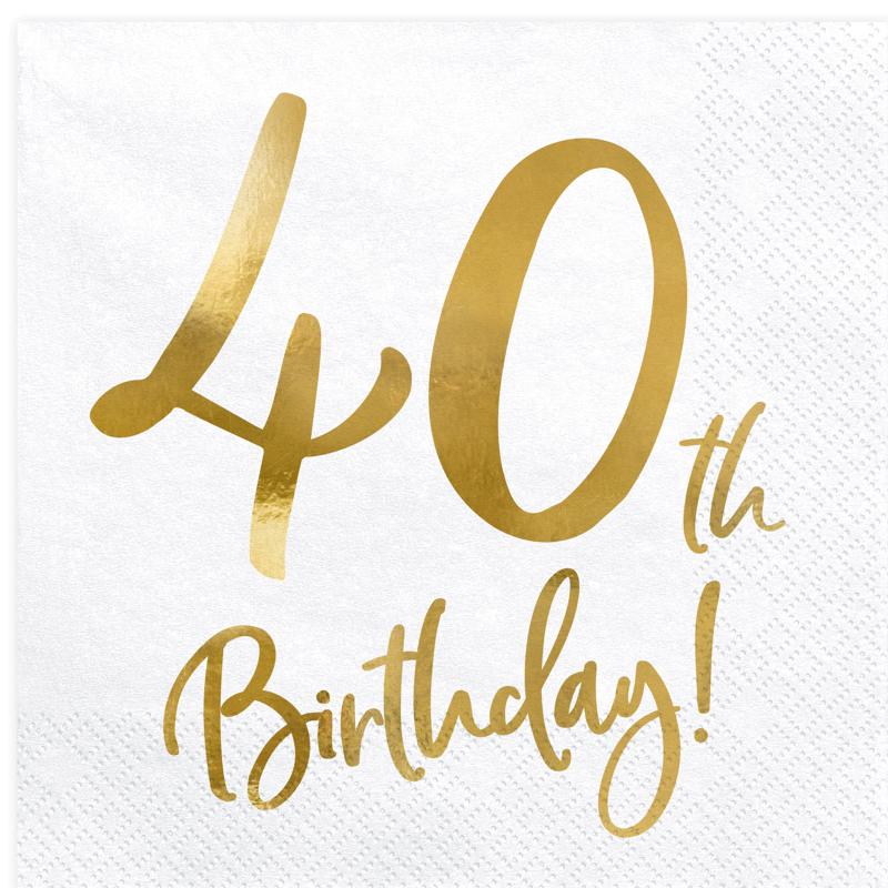 Tovaglioli Party 40 Anni Bianco E Oro 33x33cm 20pz