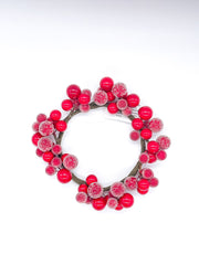 Girocandela Con Foglie E Mini Bacche Rosse Effetto Neve Ø9cm