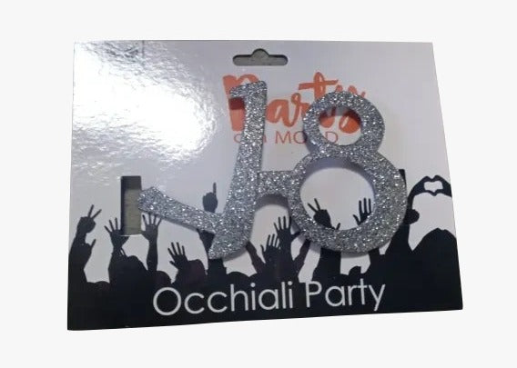 Occhiali Festa Glitter Argento 18 Anni