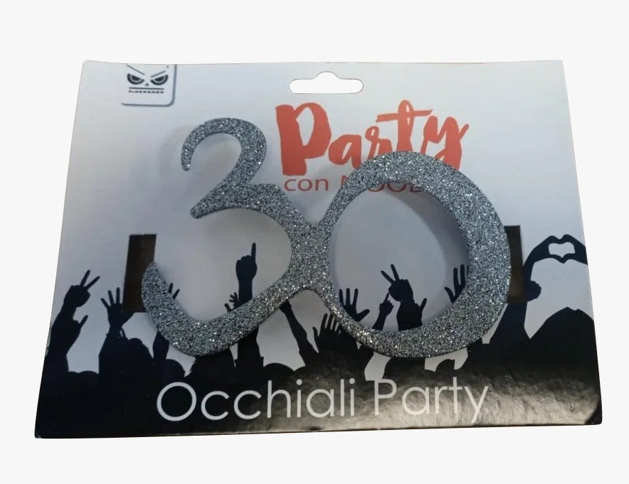 Occhiali Festa Glitter Argento 30 Anni