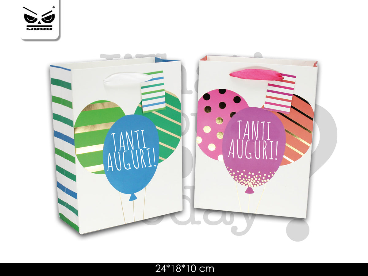 Busta Sacchetto Regalo Palloncini Tanti Auguri 24x18x10cm Assortito