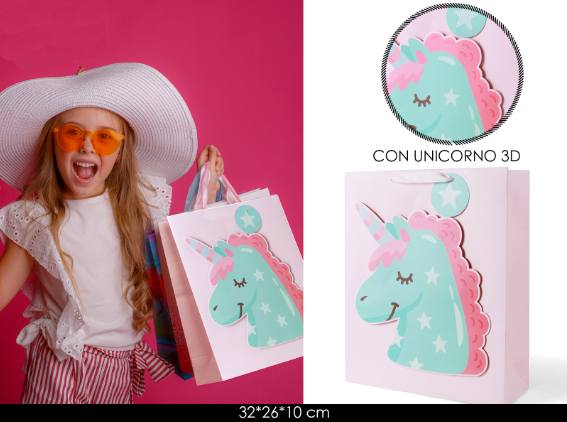 Busta Sacchetto Regalo Unicorno 32x26cm