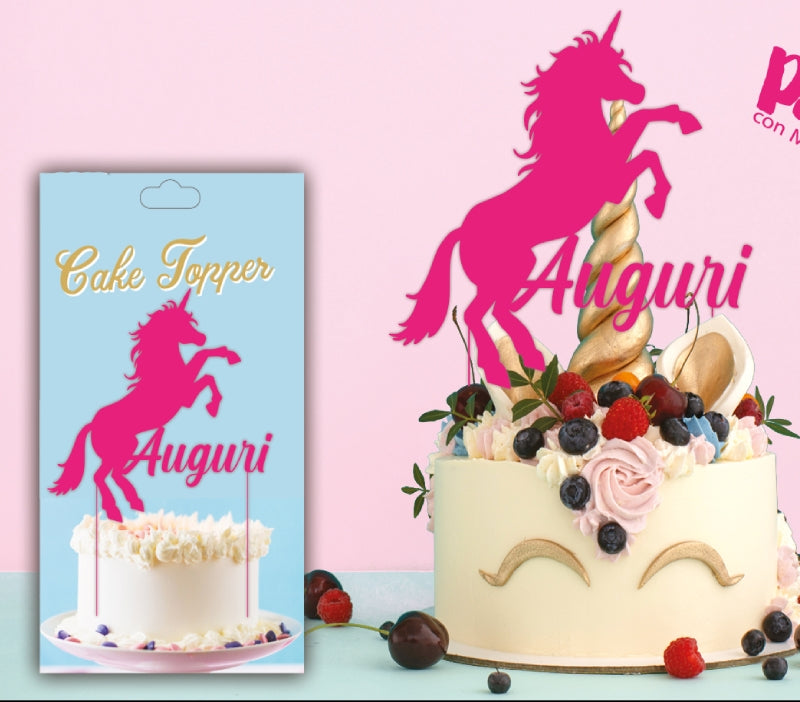 Topper Torta Compleanno Unicorno Rosa