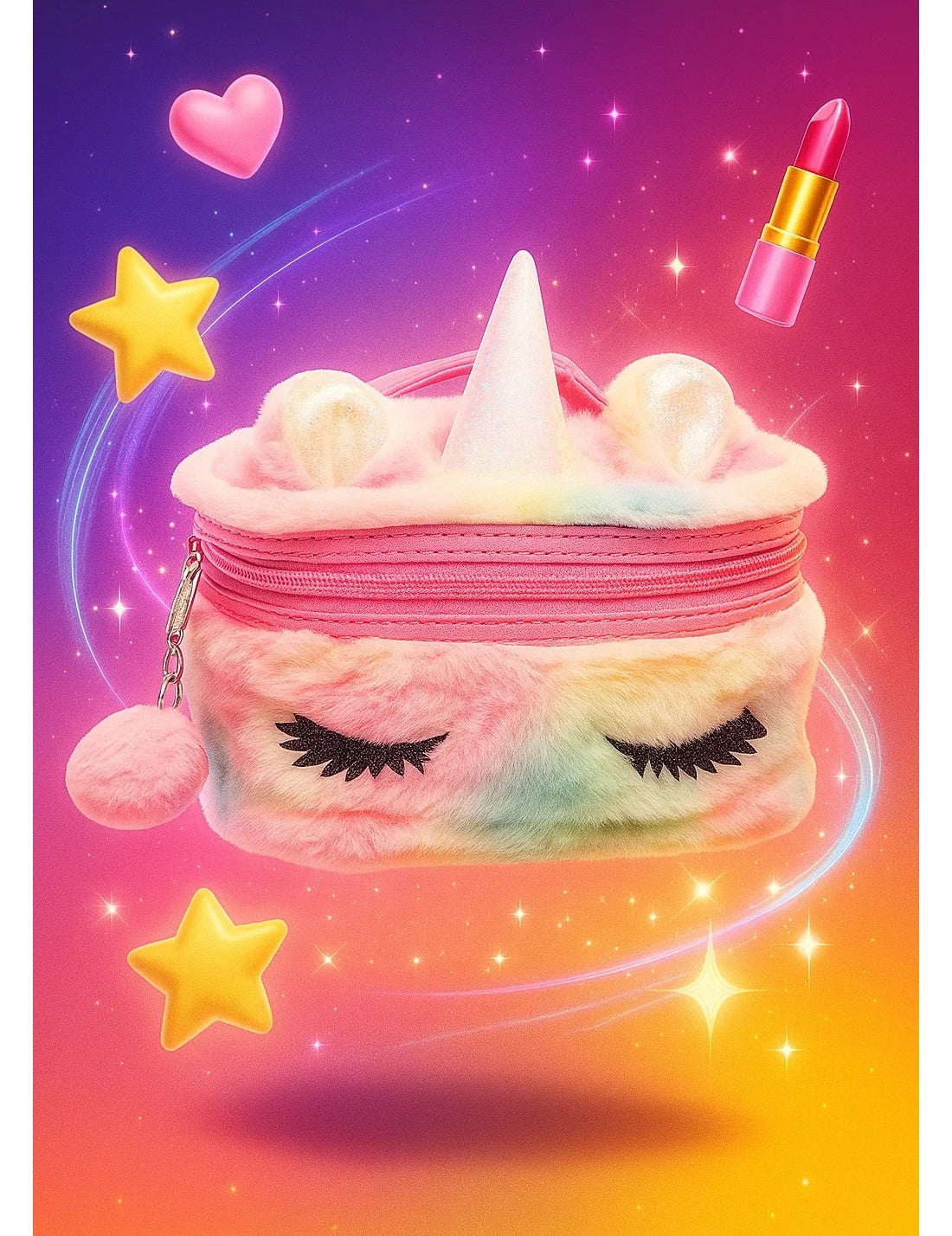 Beauty Case In Peluche Unicorno Multicolor