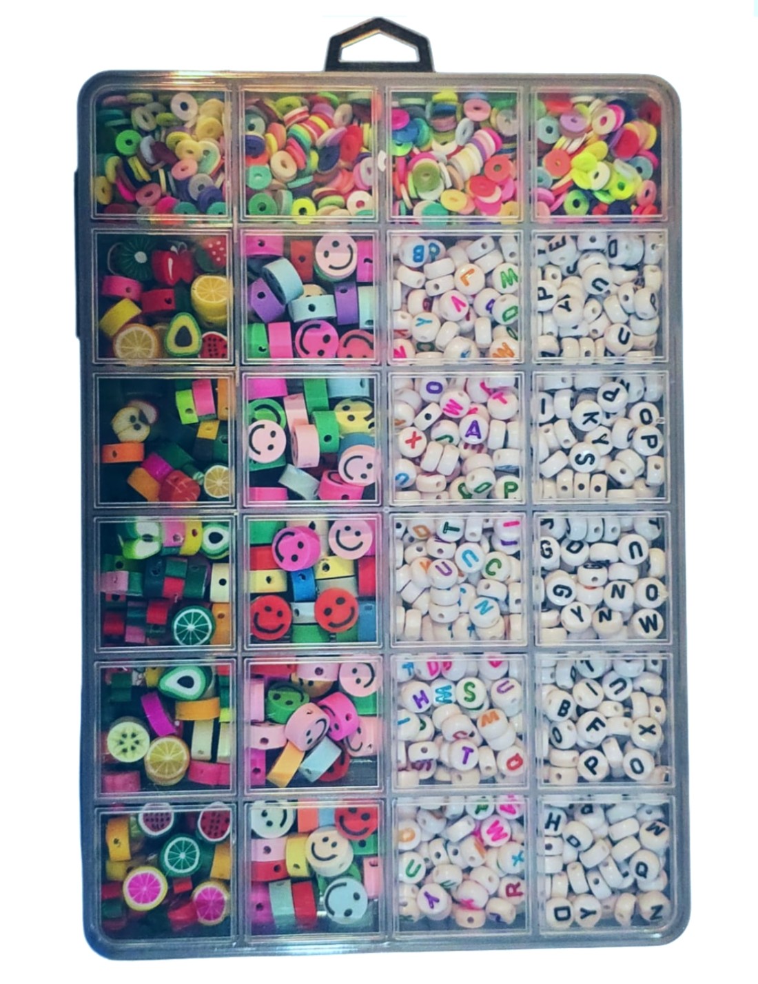 Set 1600 Perline Colorate Con Filo Elastico Per Gioielli
