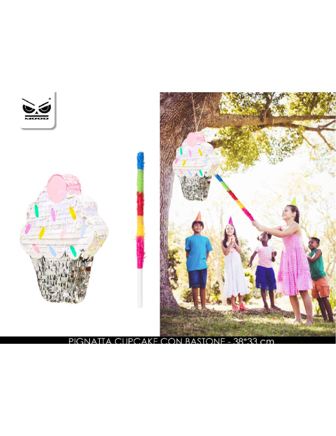 Pignatta Cupcake Di Carta Con Bastone 38cm
