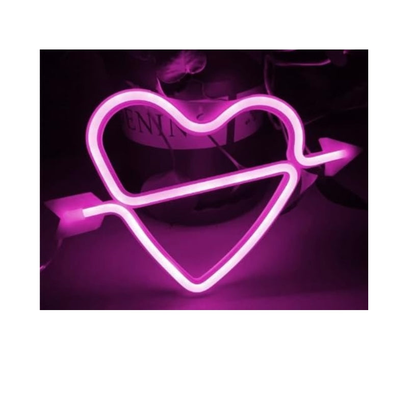 Lampada Insegna Neon Led Rosa Cuore Con Freccia Cupido