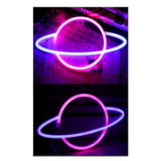 Lampada Insegna Neon Led Rosa E Blu Pianeta 30x18cm