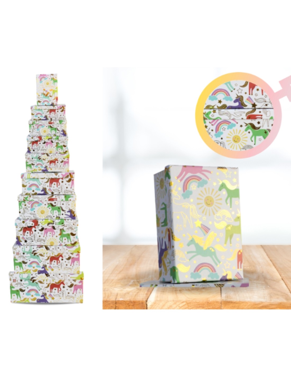 Scatola Box Regalo Rettangolare Unicorno Metallizzato