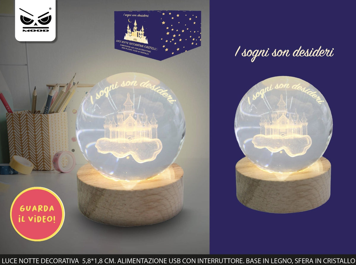 Lampada Notte Decorativa Castello Con Base In Legno