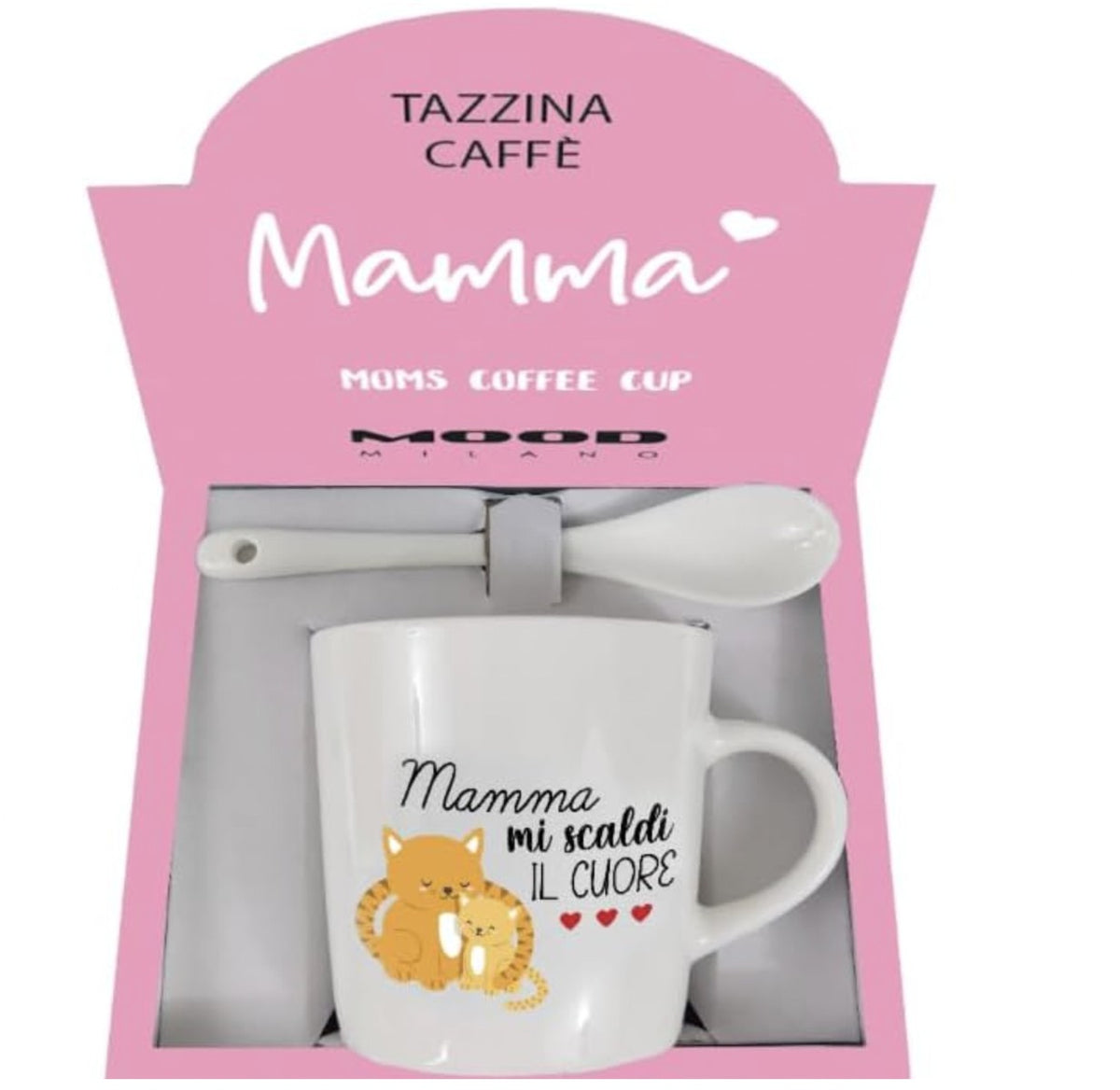 Tazzina Caffè In Ceramica Con Cucchiaino Animali Dedica Festa Della Mamma Assortita