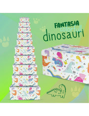 Scatola Box Regalo Rettangolare Dinosauri Colorati