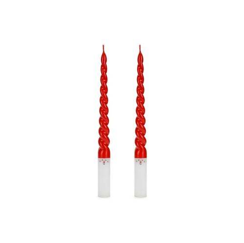 2 Candele Torciglione Rosso Base Bianca 25cm