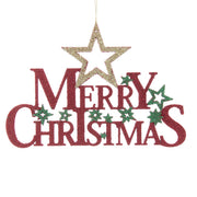 Fuoriporta Ghirlanda Corona Glitterato Con Testo Merry Christmas Rosso E Verde