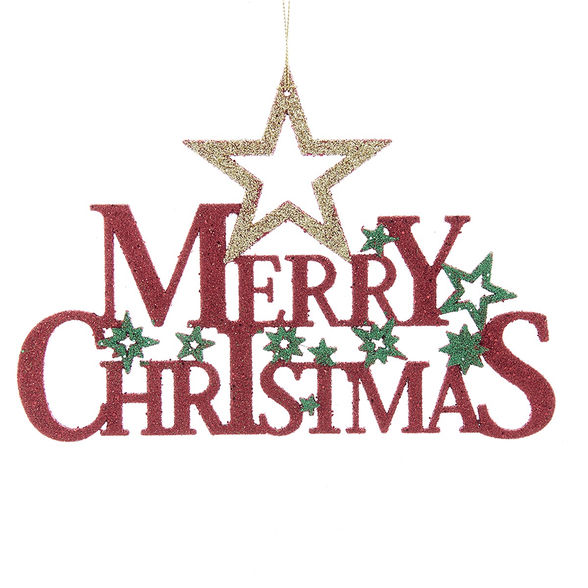 Fuoriporta Ghirlanda Corona Glitterato Con Testo Merry Christmas Rosso E Verde