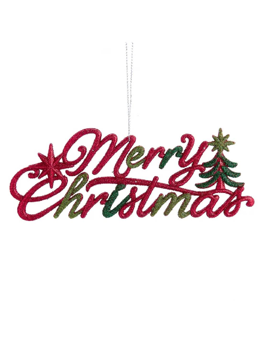 Addobbo Di Natale Merry Christmas Rosso E Verde 7,6cm