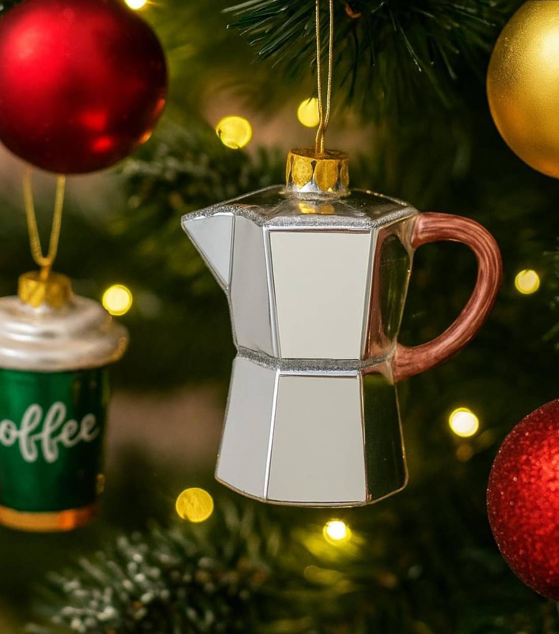 Addobbo Albero Di Natale In Vetro Caffettiera Moka 10cm