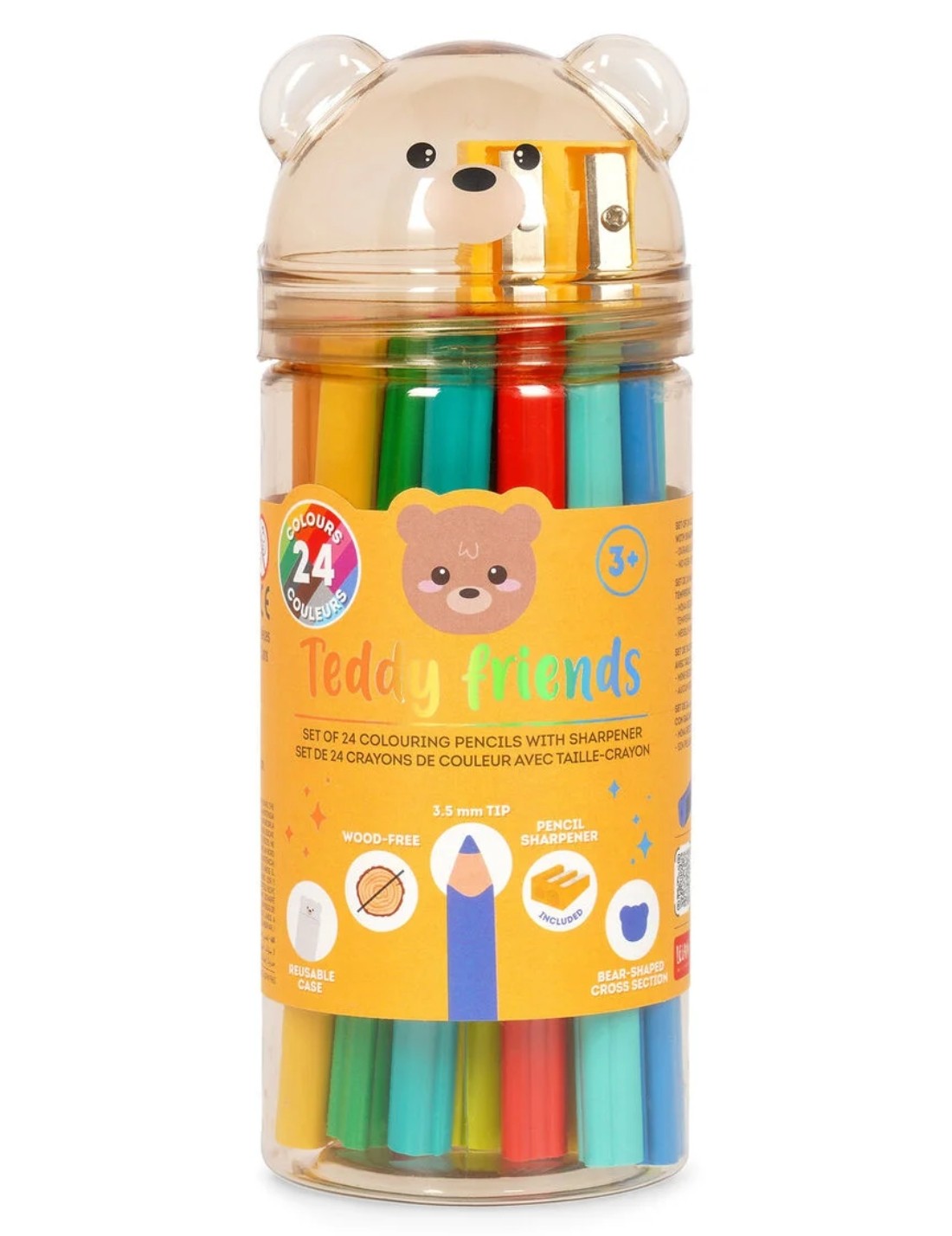 Matite Colorate Con Temperino Teddy Friends 24pz