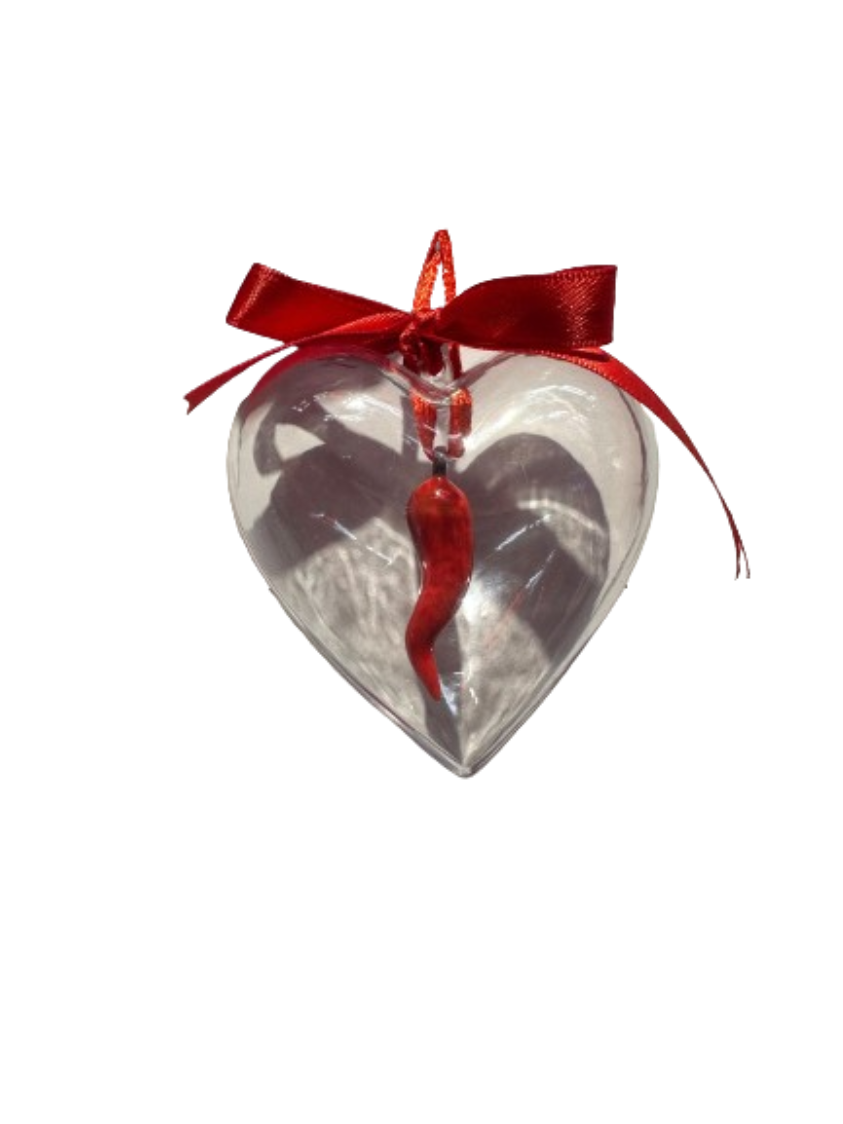 Cuore In Plastica Con Corno In Ceramica E Fiocco