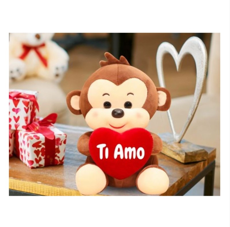 Peluche Scimmia Con Cuore "Ti Amo" 28cm