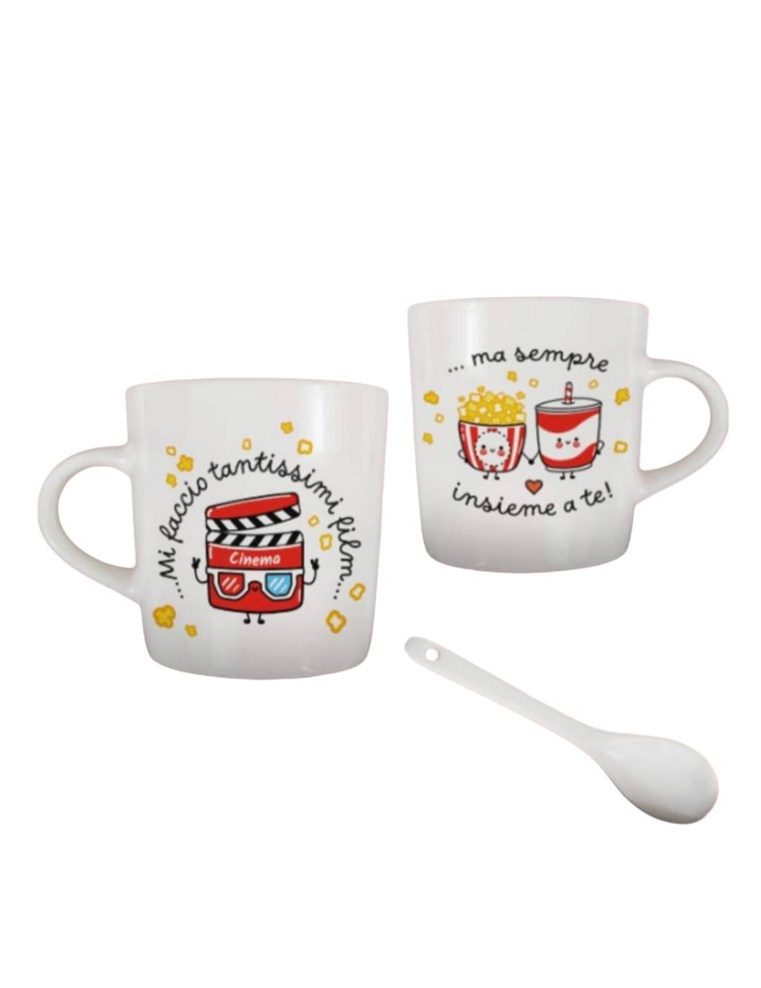 Set 2 Tazzine Da Caffè Dedica San Valentino Cinema Con Cucchiaino