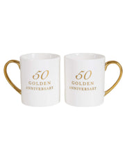 Set 2 Tazzine In Ceramica Nozze D'oro 50 Anni Anniversario