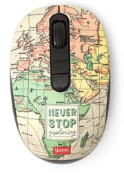 Mouse Wireless Con Cartina Geografica E Frase "Never Stop Exploring" Legami