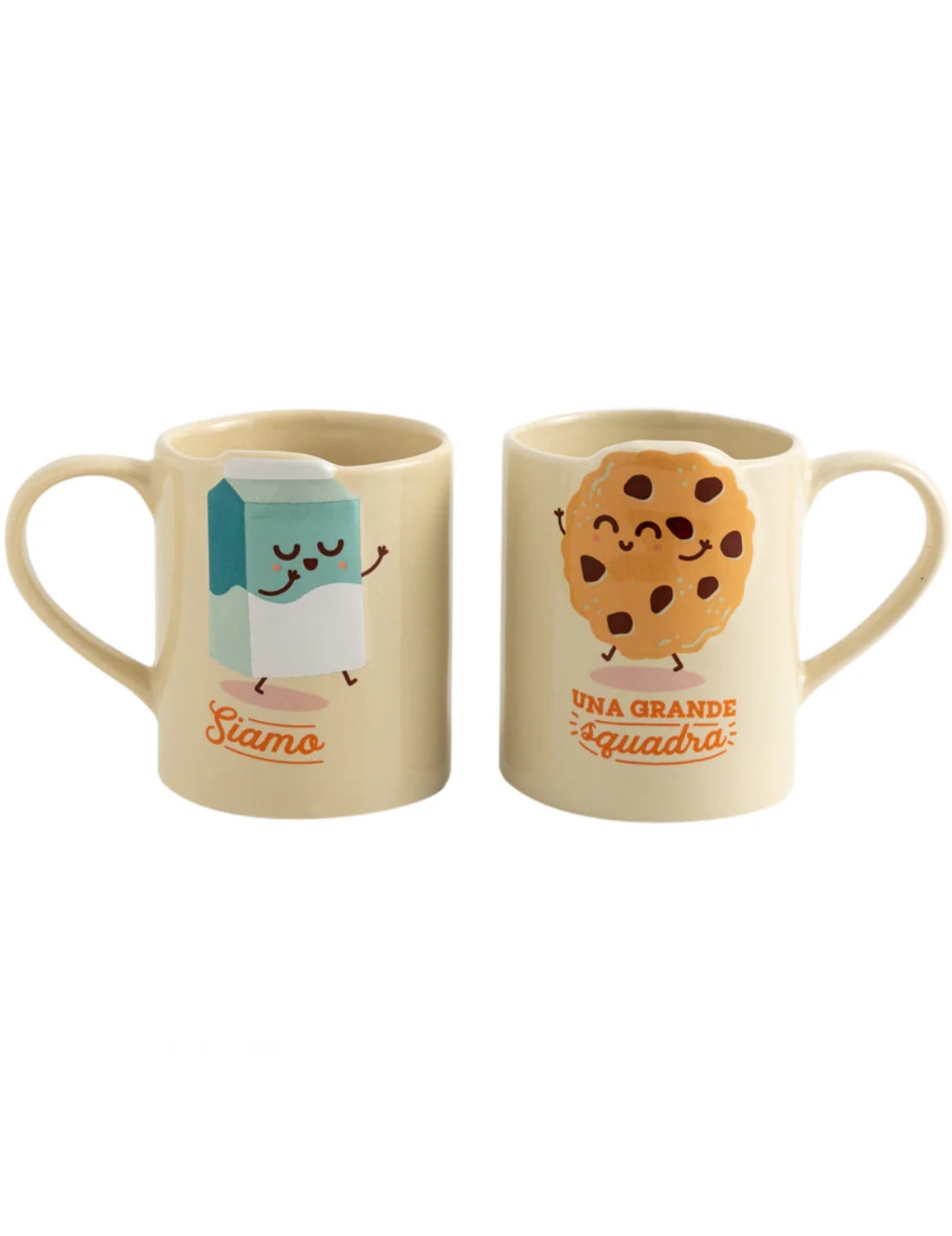 Set 2 Tazze In Ceramica Latte E Biscotto