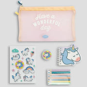 Set Scrittura Astuccio Portapenne Con Accessori Unicorno