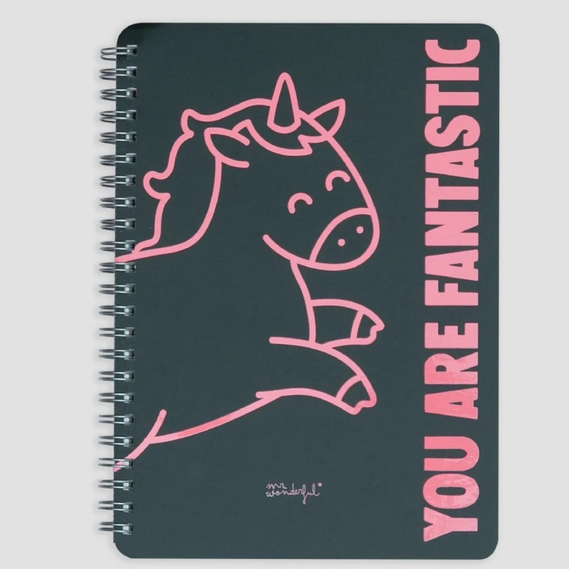 Quaderno A4 Spiralato Quadretti 5mm Nero Unicorno You Are Fantastic