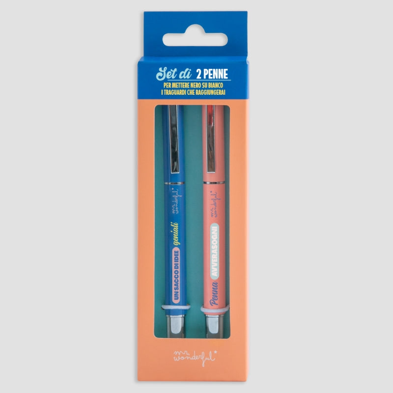 Set 2 Penne Con Frasi Motivazionali Blu E Rosa