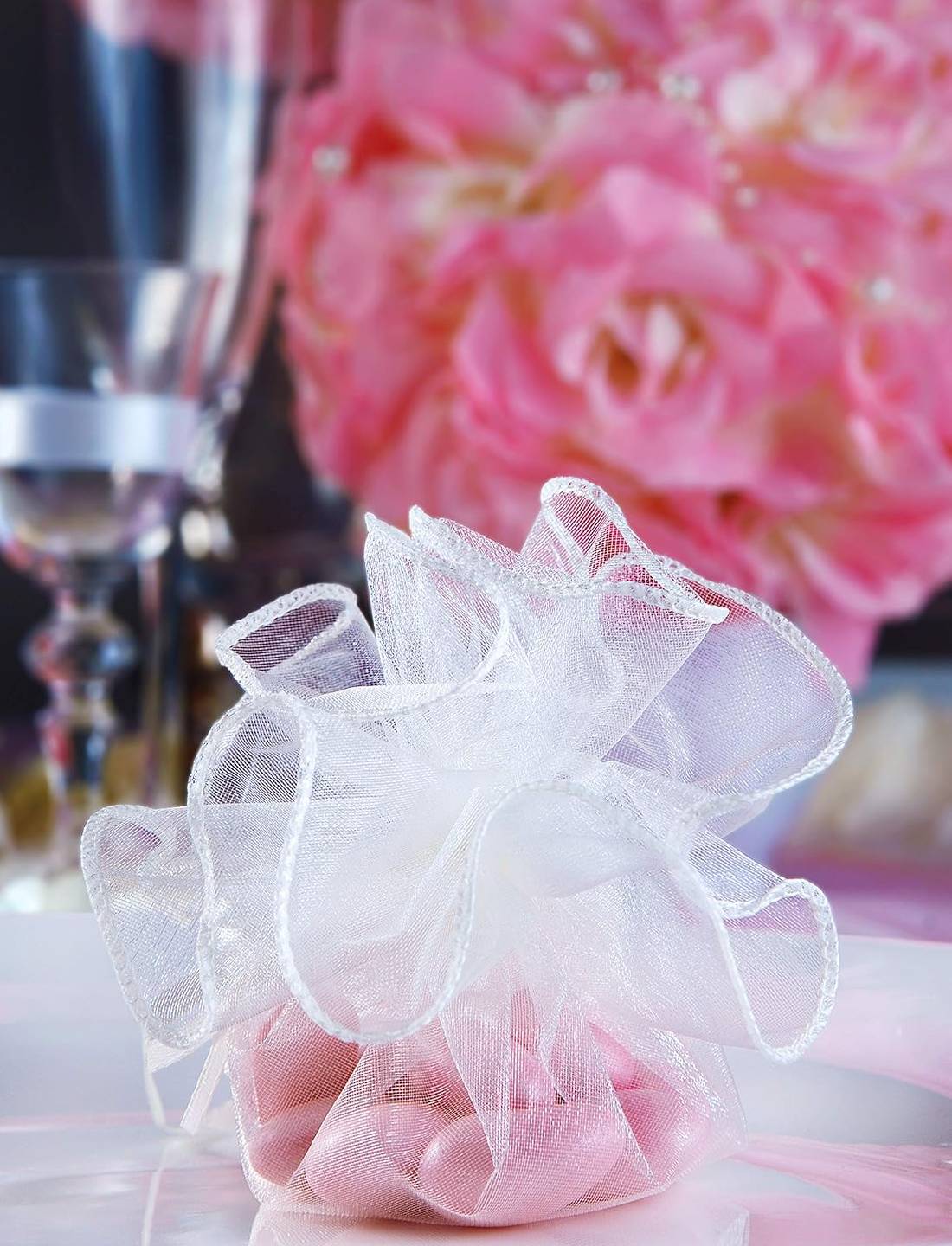 Sacchetto In Organza Bianco Per Bomboniere 10pz