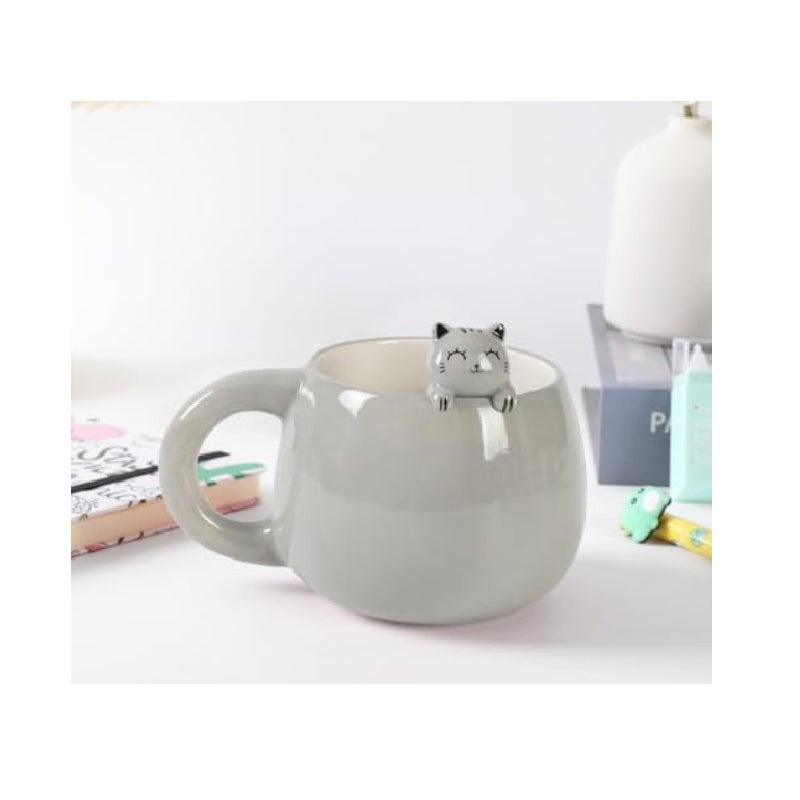 Tazza In Ceramica Gattino Grigio Con Charm Cat 3D
