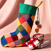 Calza Befana Epifania Rombi Colorati Con Pon Pon 37cm