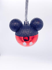 Pallina Albero Di Natale In Vetro Disney Topolino Rosso E Nero Con Glitter 8cm