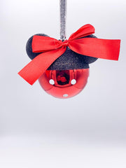Pallina Albero Di Natale In Vetro Disney Rossa E Nera Topolino Con Pois 8cm
