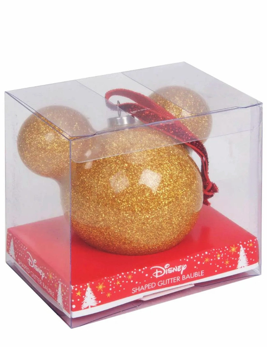 Pallina Albero Di Natale Disney Topolino Mickey Mouse In Vetro Oro Con Glitter 6cm