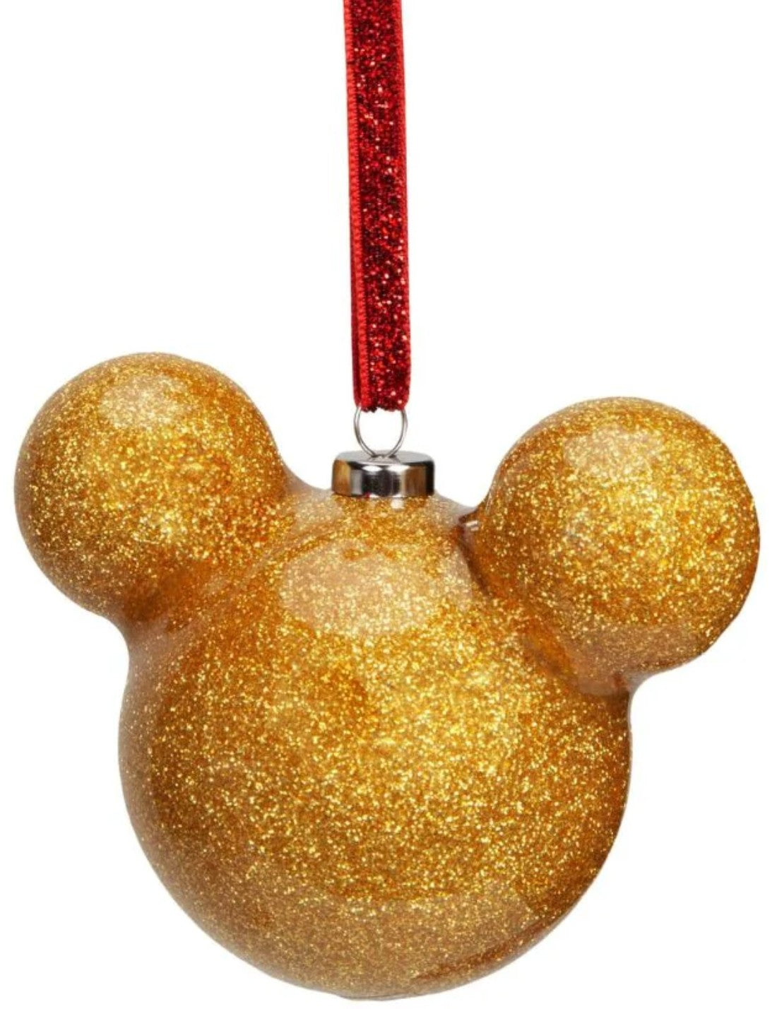 Pallina Albero Di Natale Disney Topolino Mickey Mouse In Vetro Oro Con Glitter 6cm